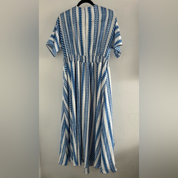BloomChic Blue and White Striped V-Neck Maxi Dress - Picture 6 of 7
